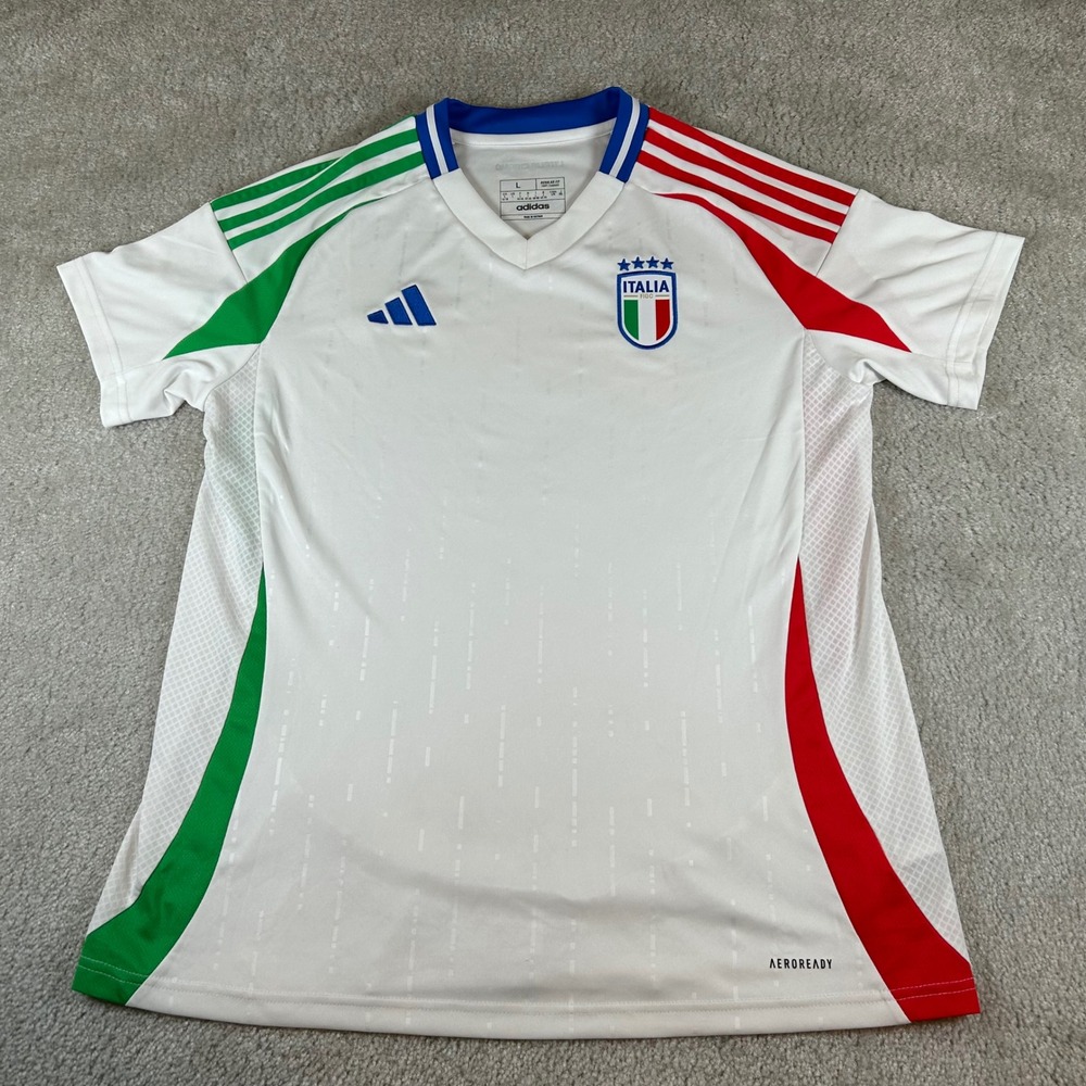 Adidas Italy Soccer Jersey Mens Large White FIGC Away 2024 Kit Aeroready V-Neck